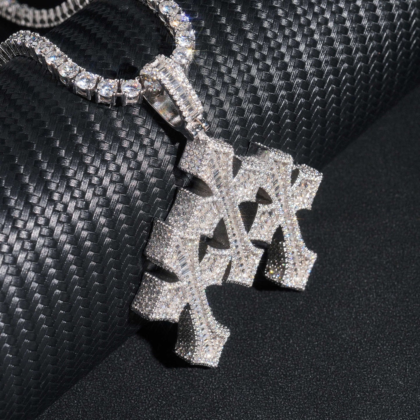 VVS Moissanite Baguette Triple Cross Pendant