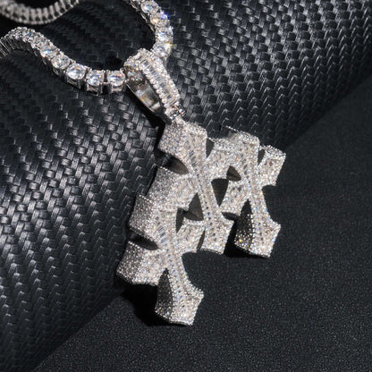 VVS Moissanite Baguette Triple Cross Pendant