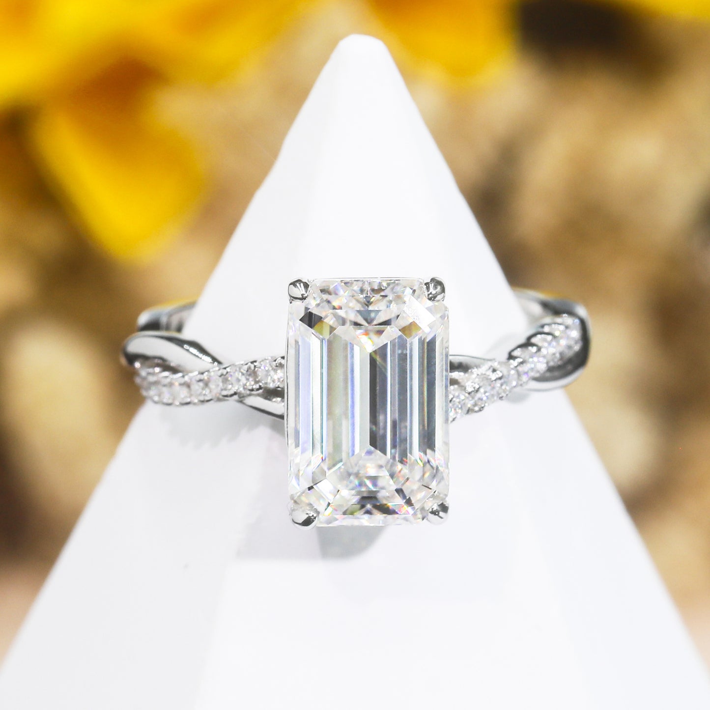 VVS Moissanite Emerald-Cut Twisted Pavé Band