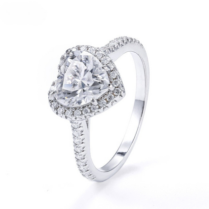 VVS Moissanite Pavé Halo Heart Cut Ring
