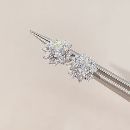 VVS Moissanite Starburst Halo Stud Earrings
