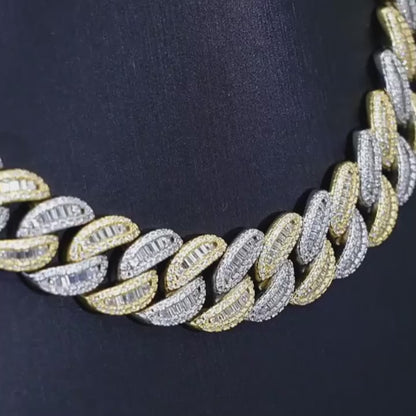 VVS MOISSANITE 15MM BAGUETTE TWO-TONE CUBAN CHAIN/BRACELET
