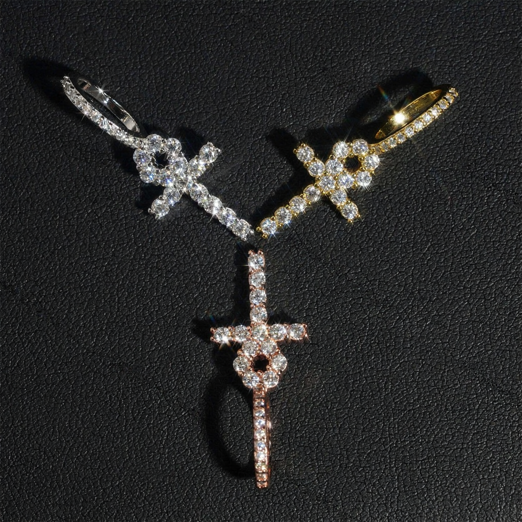 Iced Out 2.0MM Moissanite Cross Pendant 18k Gold