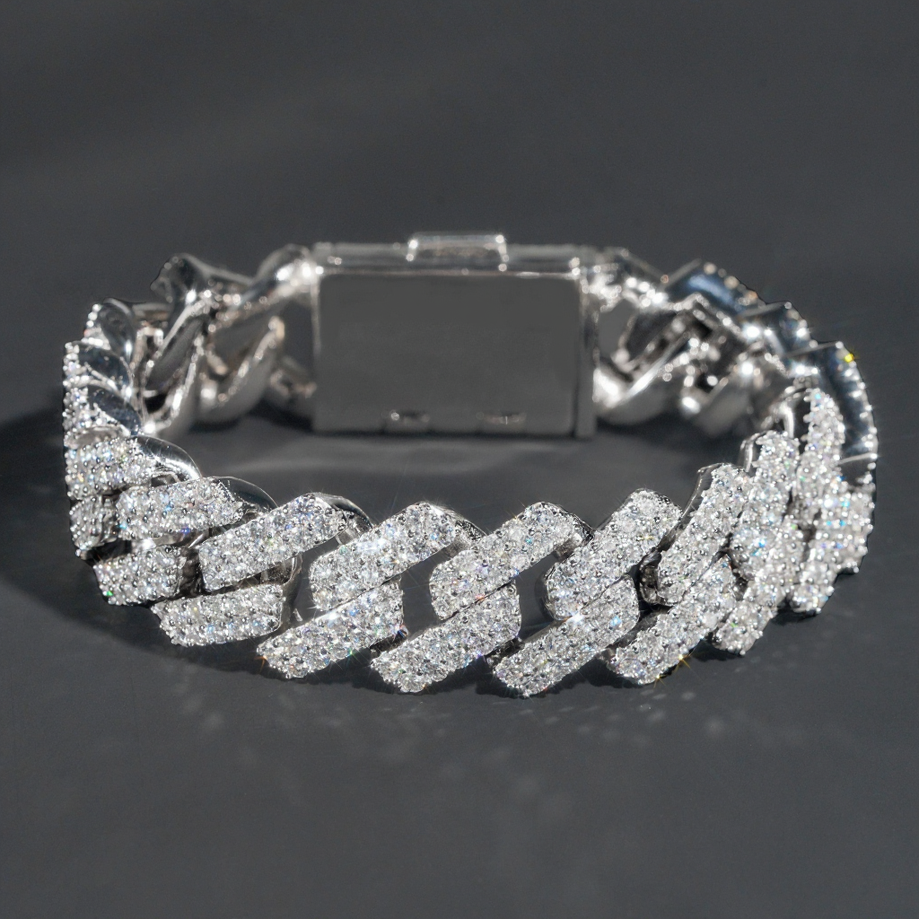 18MM Two Rows Moissantie Cuban Link Bracelet