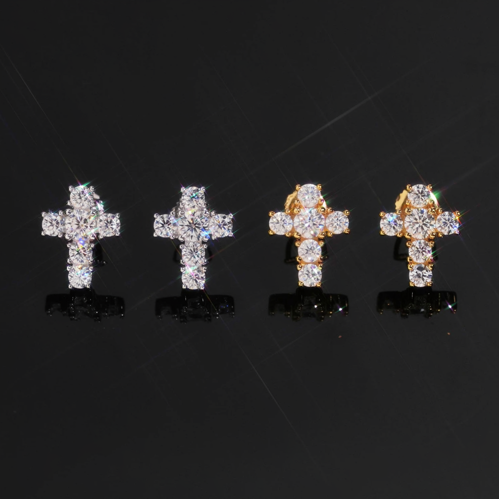 Zuanfa Iced Out Moissanite Cross Earrings