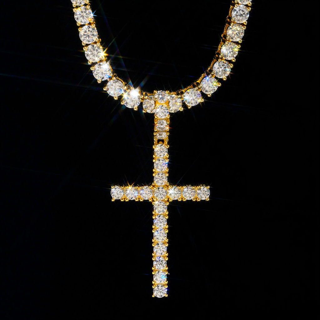 Hip Hop 3.0MM Moissanite Cross Pendant 18k Gold
