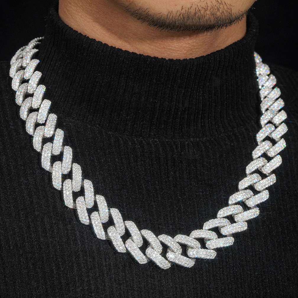 Heavy Miami 20mm Gold Plated Cuban Link Chian Moissaite Diamond Necklace