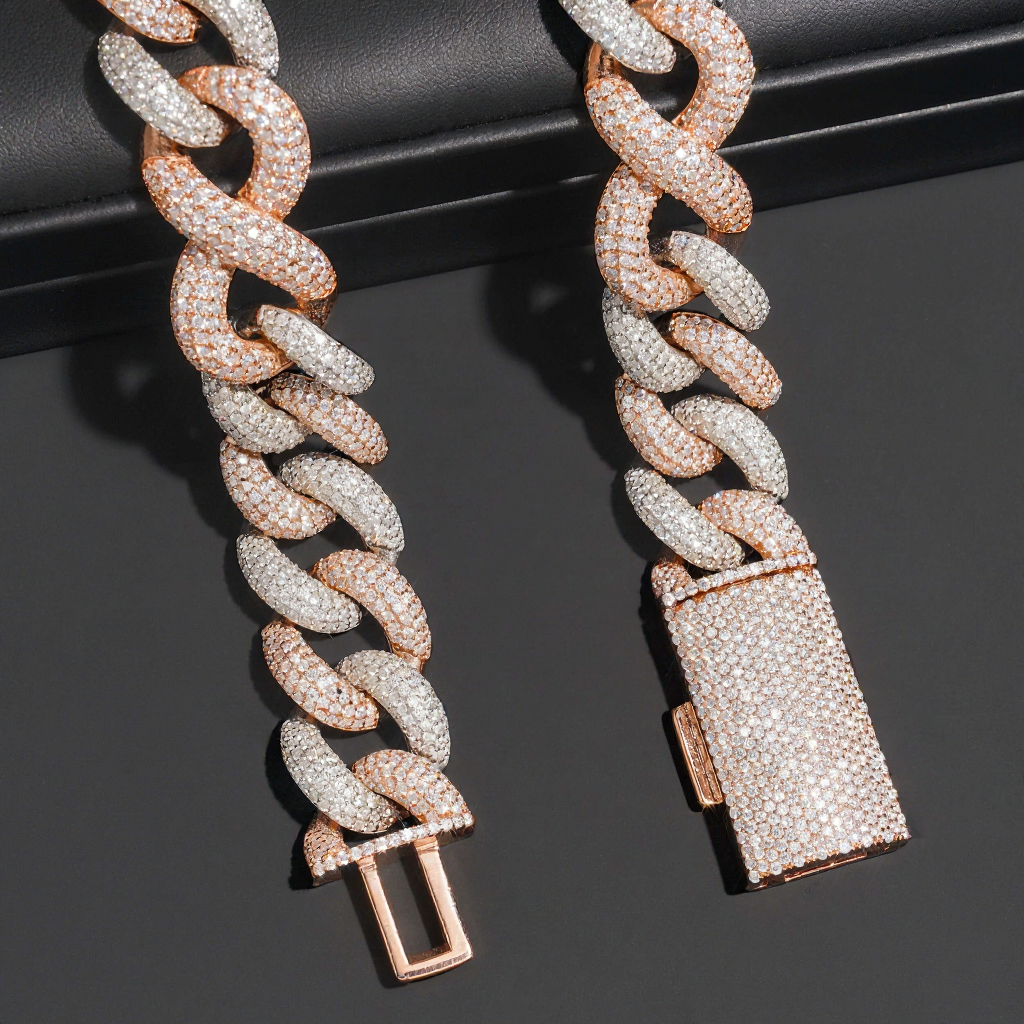 Heavy 20mm Hip Hop Two Tone Moissanite Cuban Link Chain