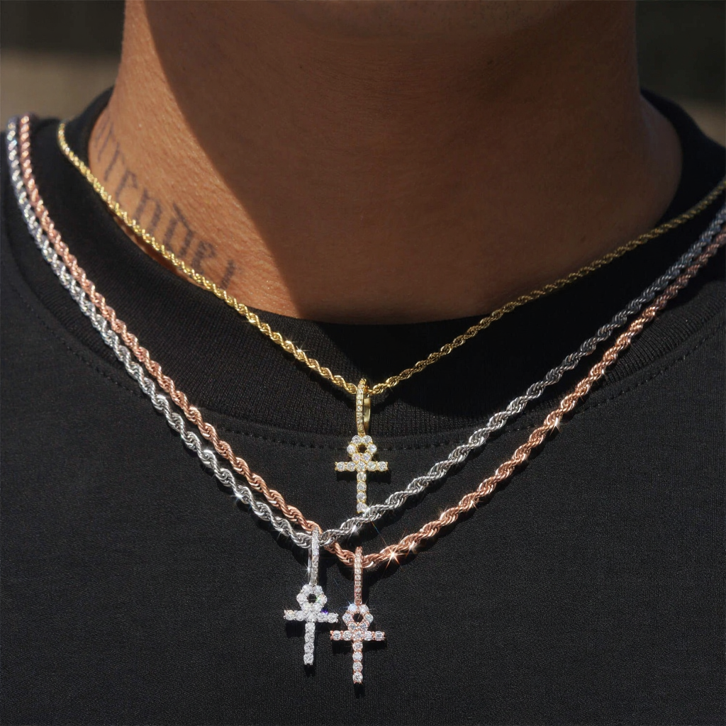 Iced Out 2.0MM Moissanite Cross Pendant 18k Gold
