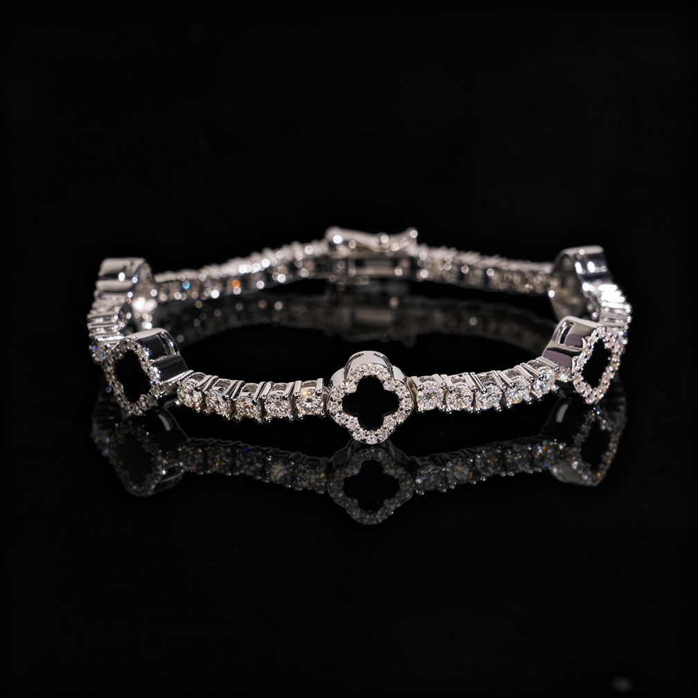 Zuanfa 3MM Black Agate Clover Tennis Bracelet