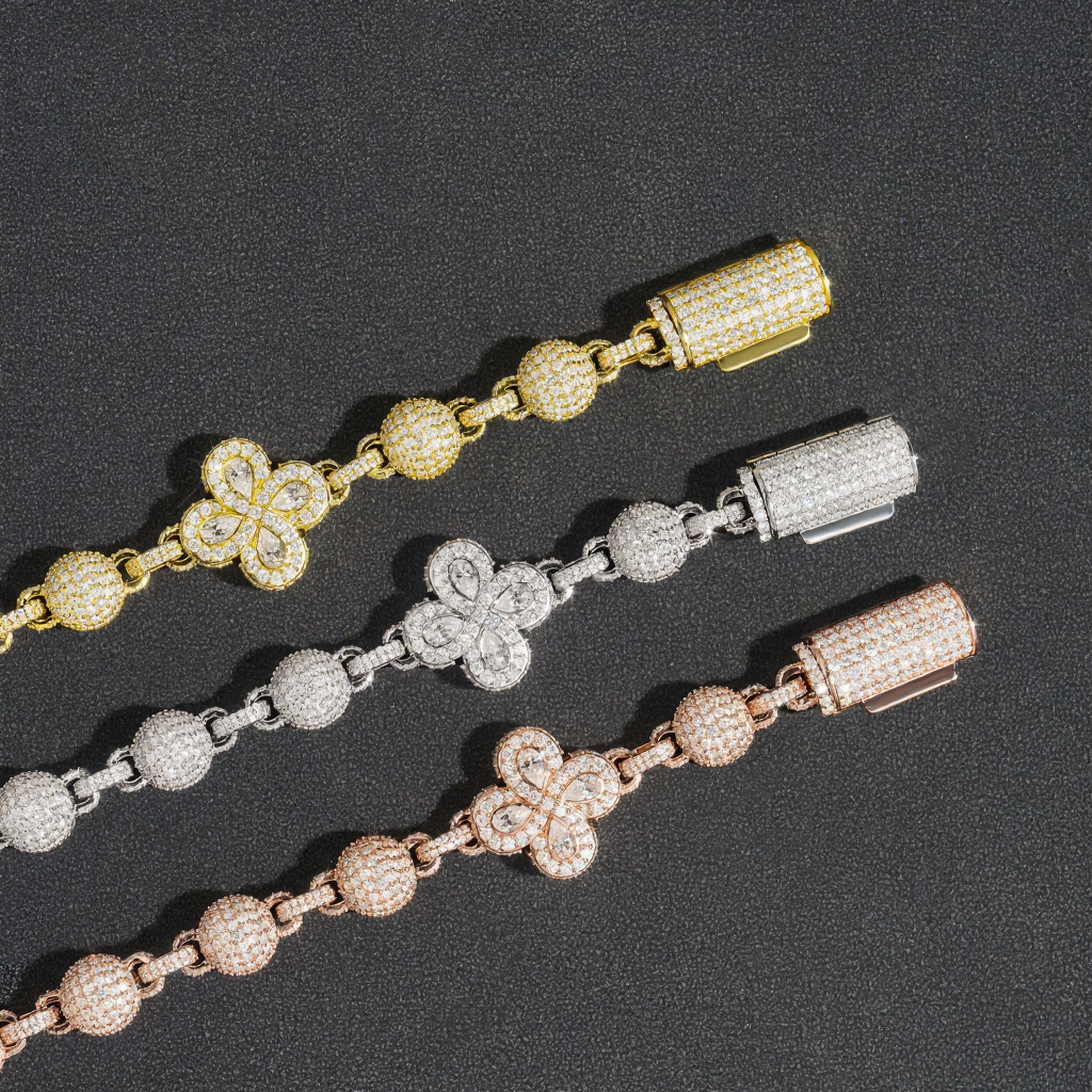 Mixed Flower 10mm Moissanite Bead Chain