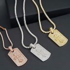 Iced Out Cross Dog Tag Moissanite Pendant 18k Gold