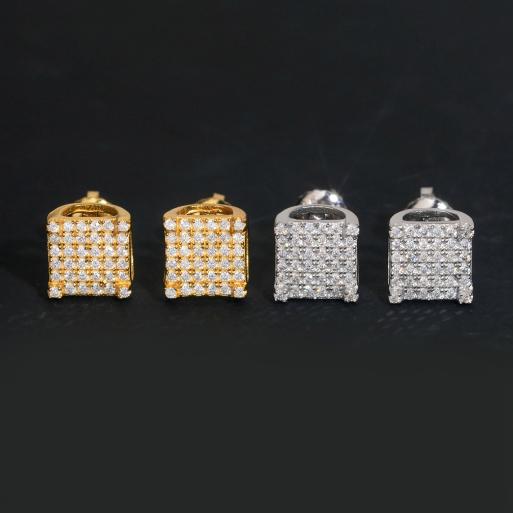 Hip Hop Square Moissanite Stud Earrings