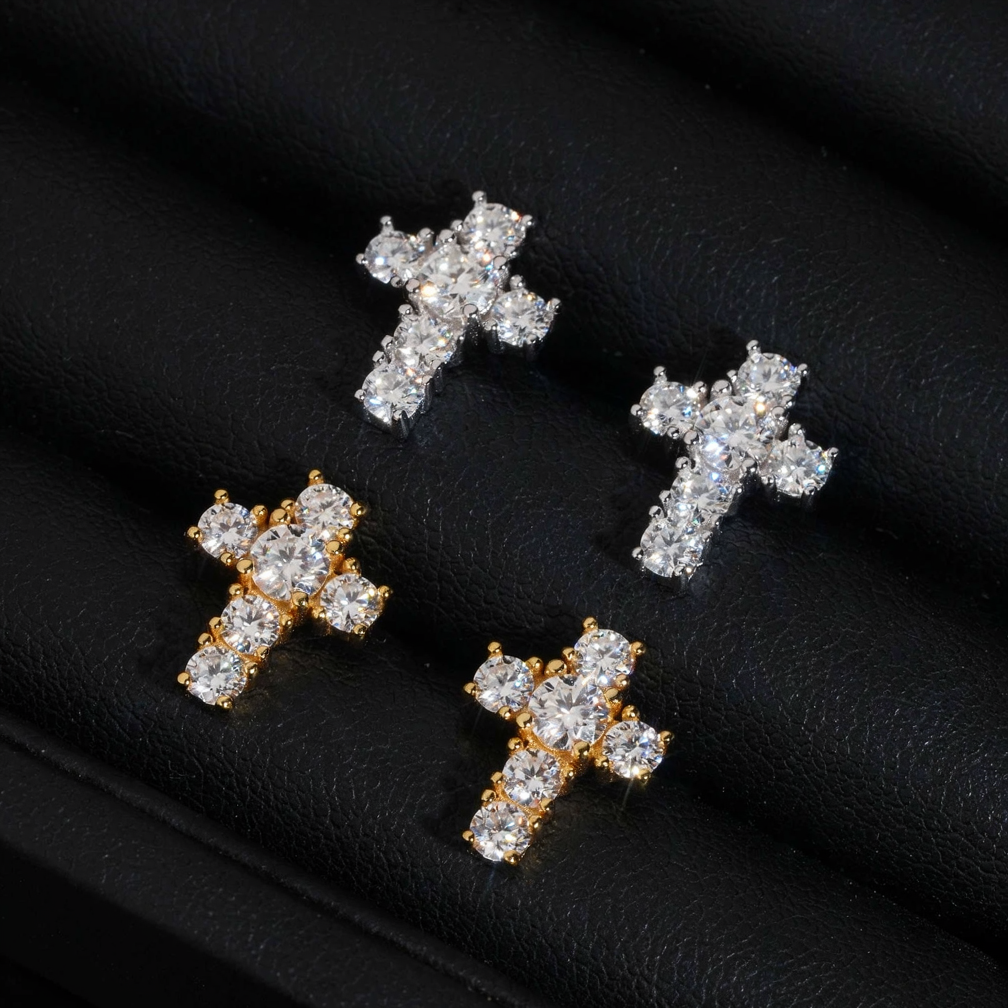 Zuanfa Iced Out Moissanite Cross Earrings