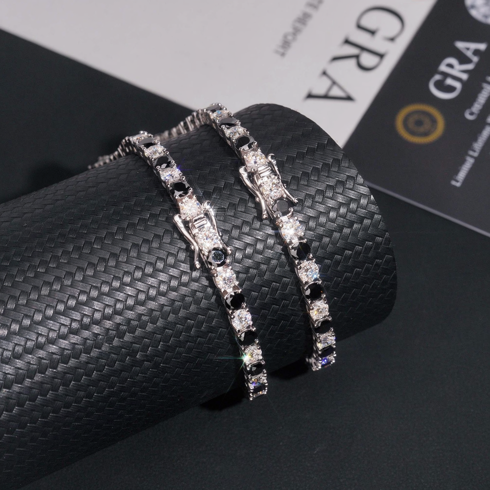 4mm Black Mixed White Moissanite Tennis Bracelet