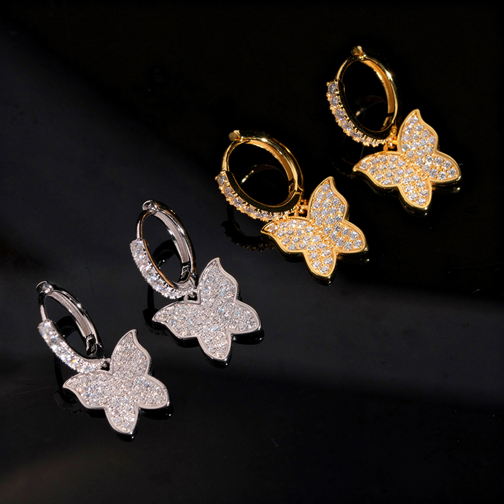 Fashion Butterfly Moissanite Hoop Earrings