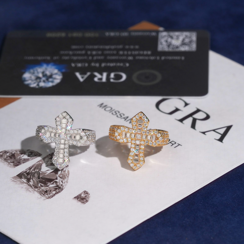 Unisex Baguette Moissanite Cross Ring