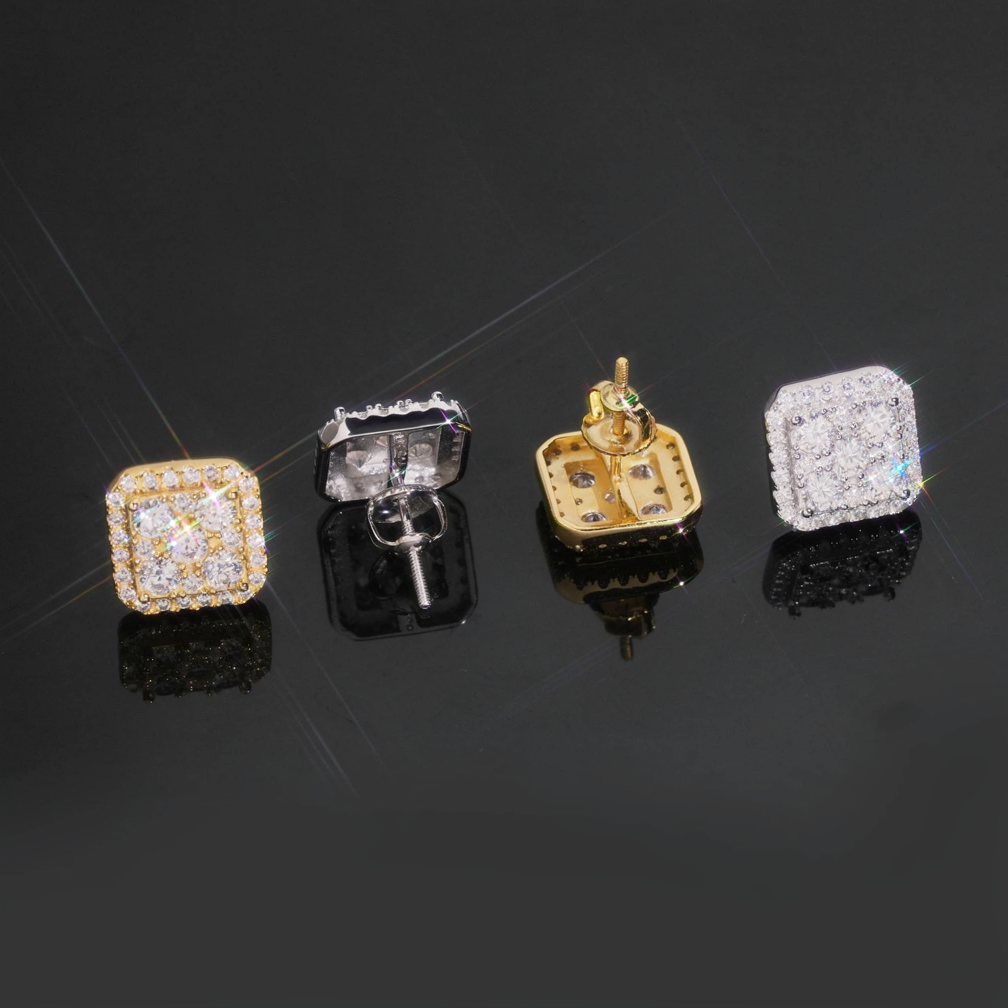 Hip Hop Style Square Moissanite Earrings