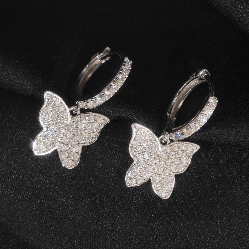 Fashion Butterfly Moissanite Hoop Earrings