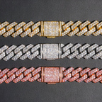 High Quality Brass CZ Diamond Necklace 15mm Width Cuban Link Chain