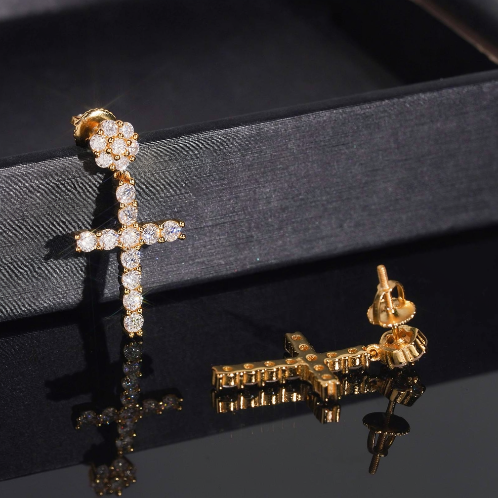 Iced Out Cross Mens Moissanite Earrings