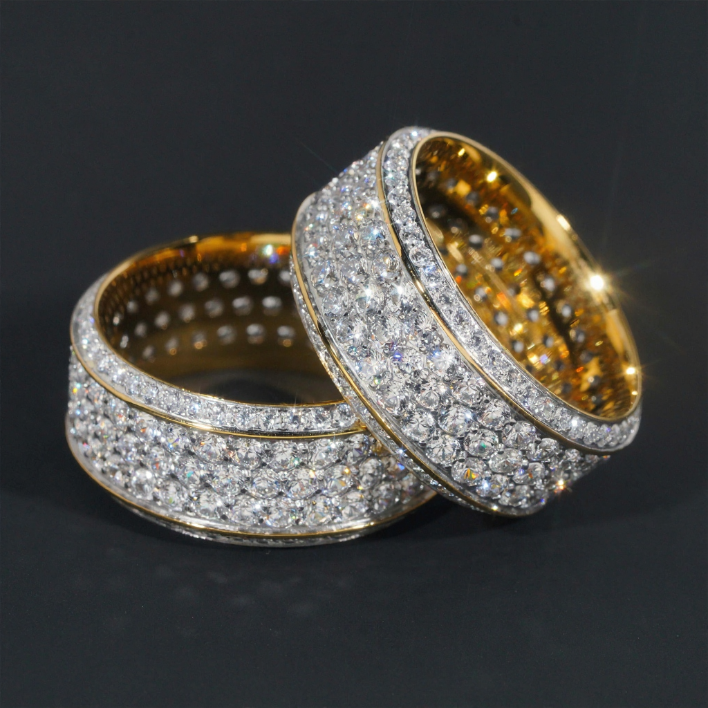 Five Rows Diamond Moissanite Ring 18K Gold