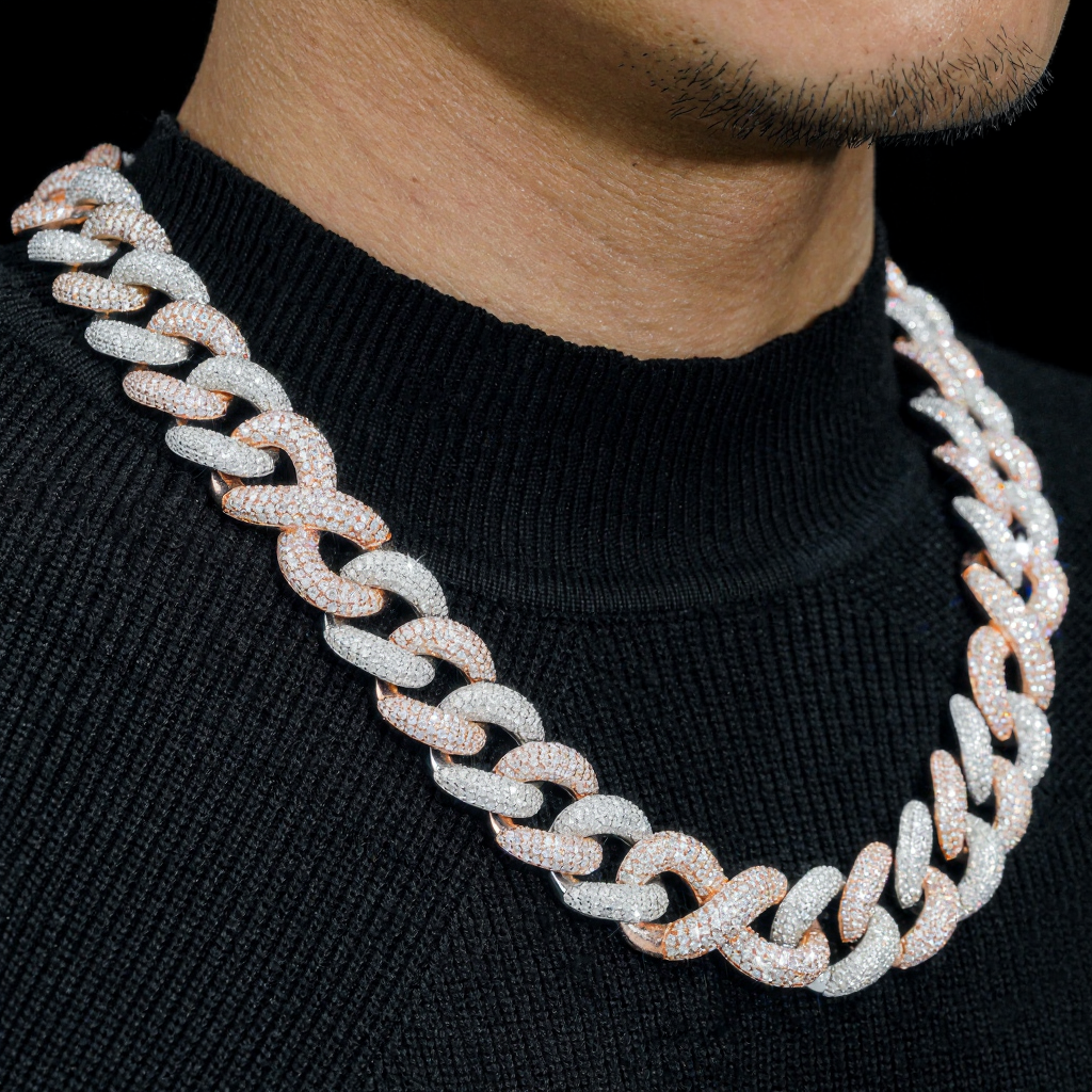 Heavy 20mm Hip Hop Two Tone Moissanite Cuban Link Chain
