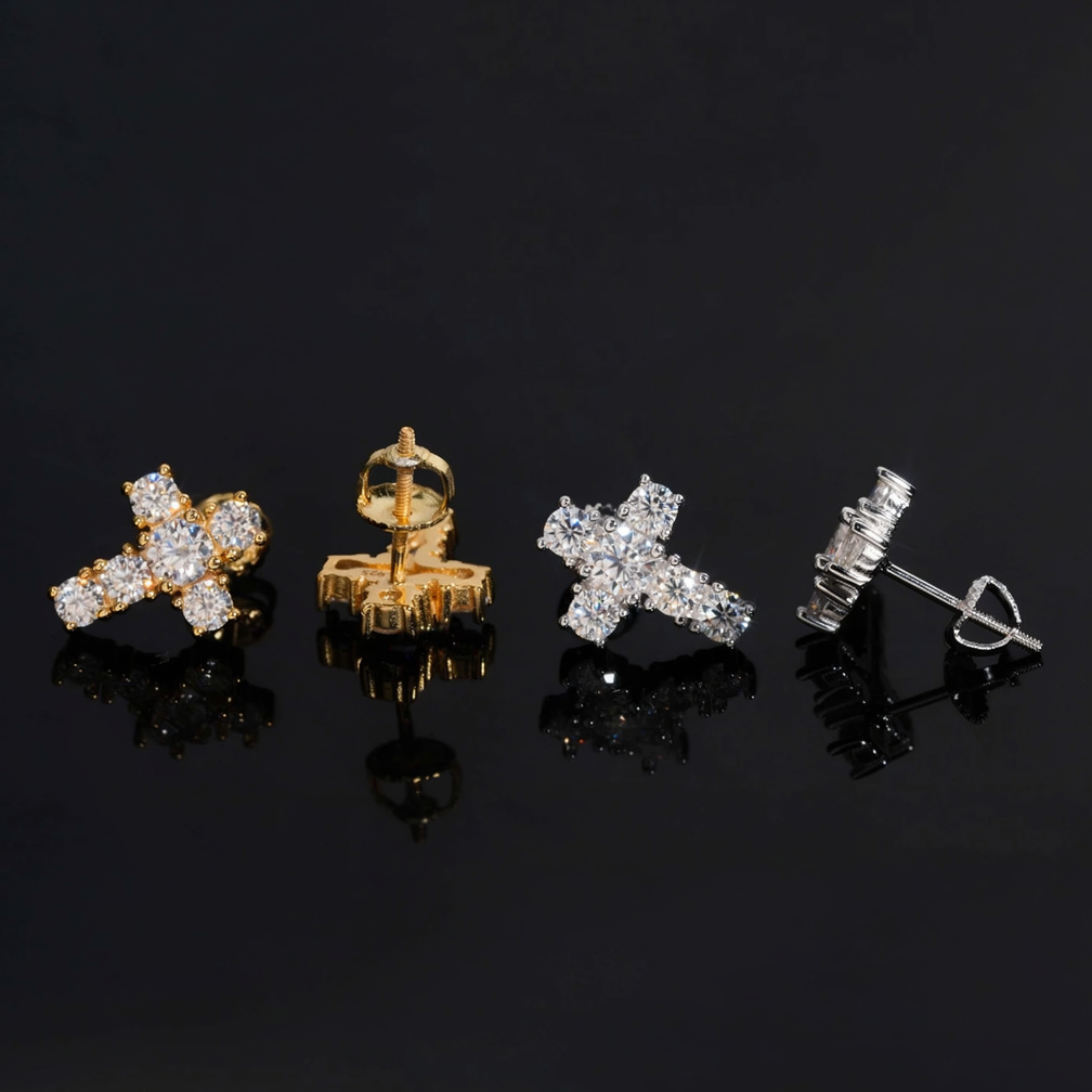 Zuanfa Religious Hip Hop Moissanite Cross Earrings