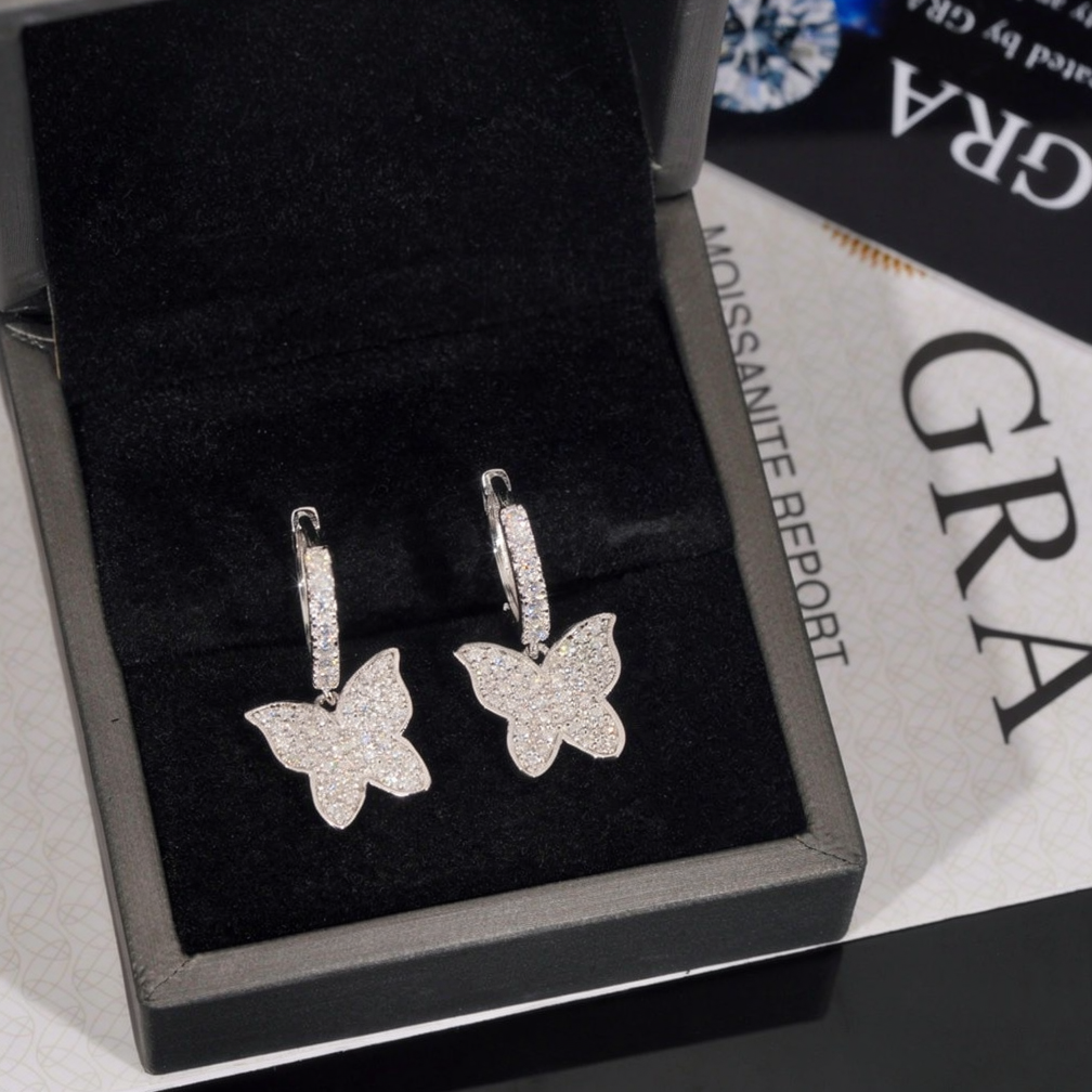 Fashion Butterfly Moissanite Hoop Earrings