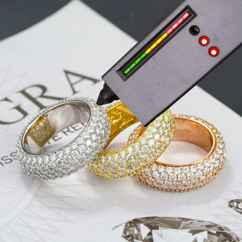 Hot Selling 925 Silver Pass Diamond Tester 5 Rows Moissanite Eternity Ring