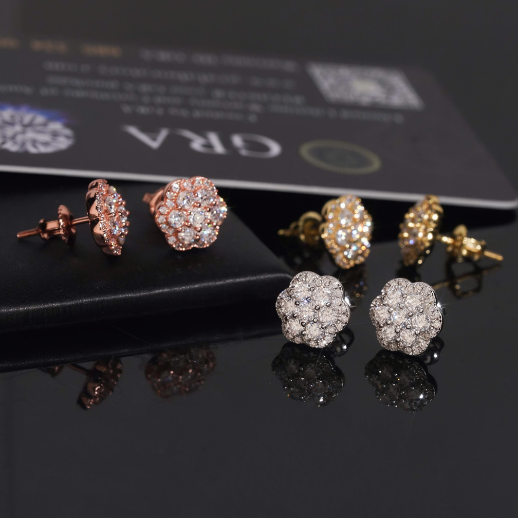 Zuanfa Moissanite Cluster Flower Earrings