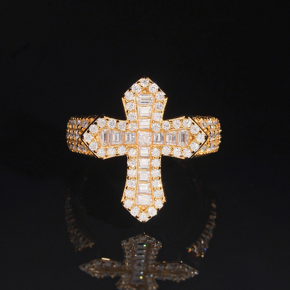 Unisex Baguette Moissanite Cross Ring