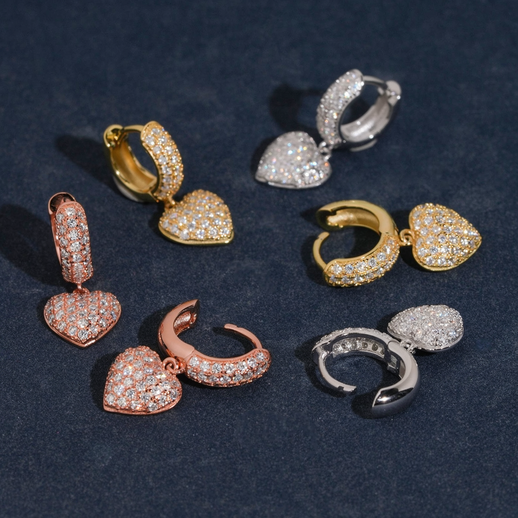 Zuanfa Moissanite Heart Drop Earrings
