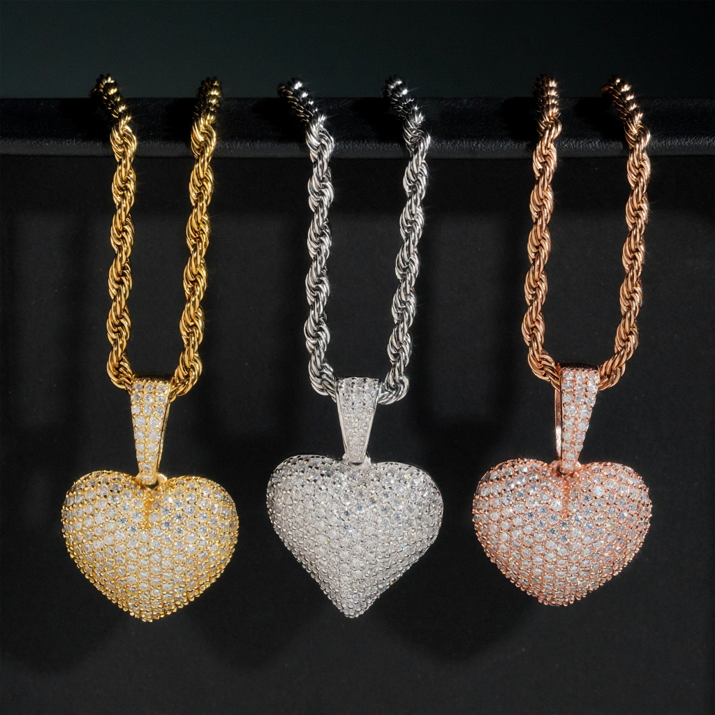 Iced Out Small Heart Moissanite Pendant