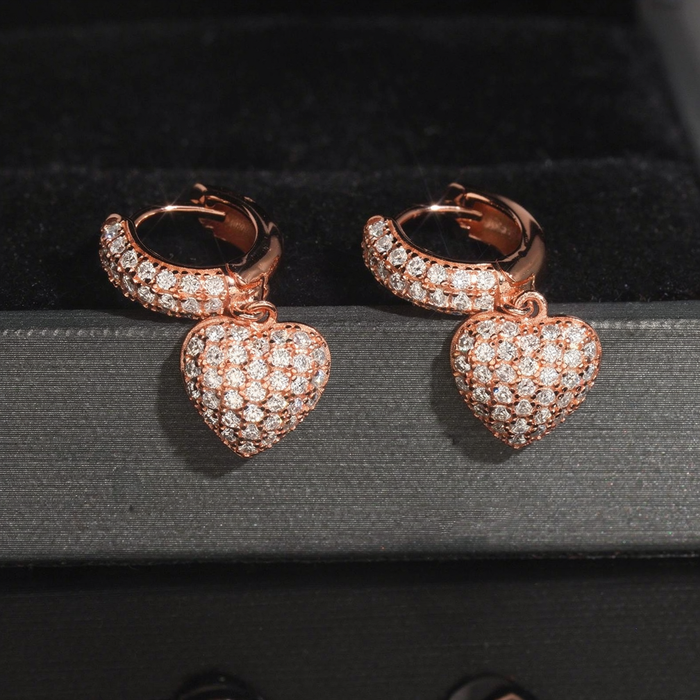 Zuanfa Moissanite Heart Drop Earrings