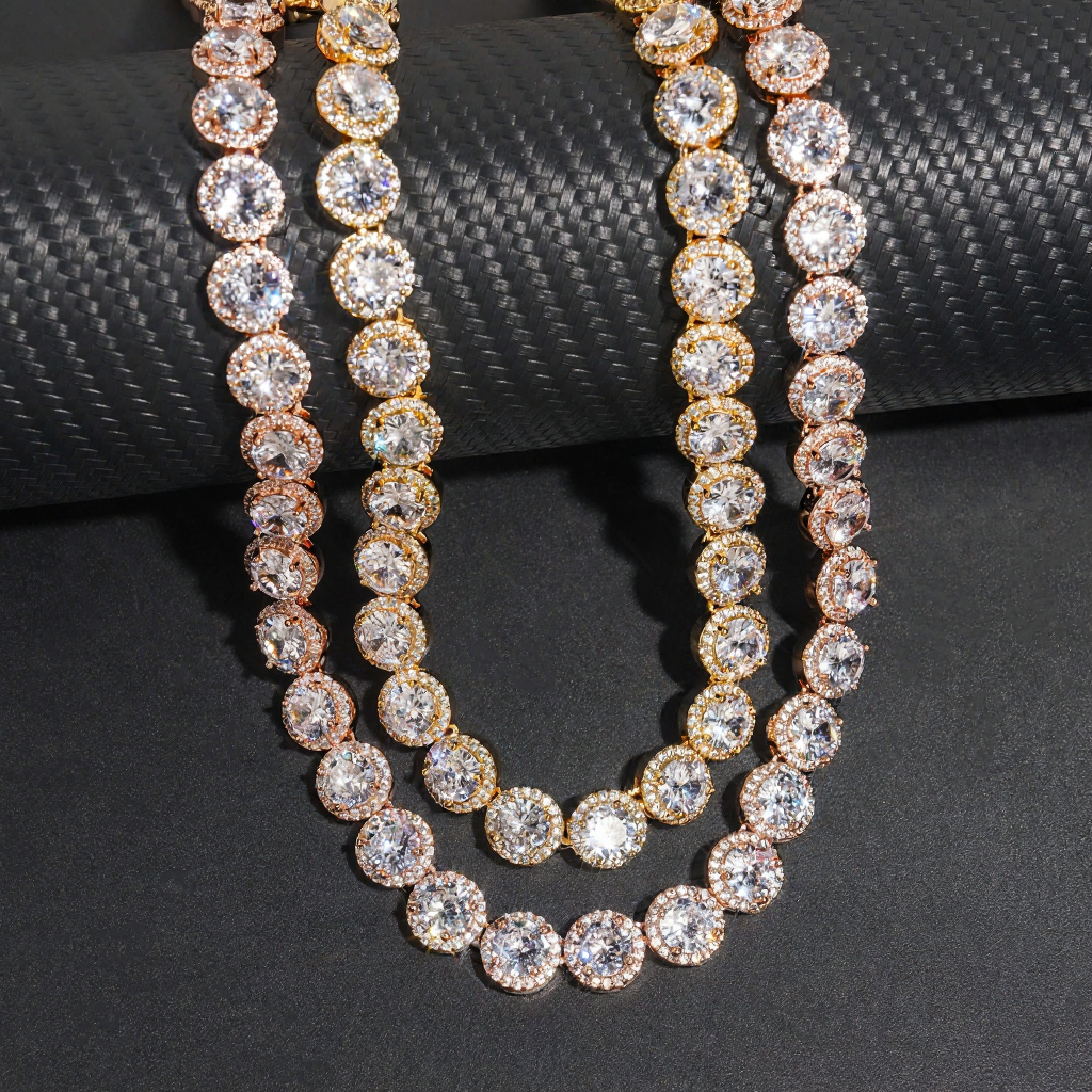 Big Round Diamond 18k Gold Plated Cuban Link Chain