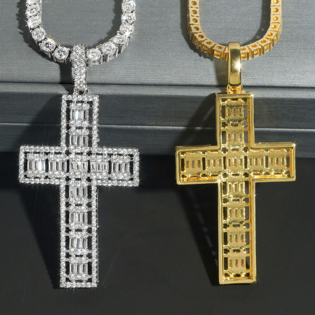 Hip Hop Iced Out Cross Baguette Diamond Pendant