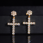Iced Out Cross Mens Moissanite Earrings