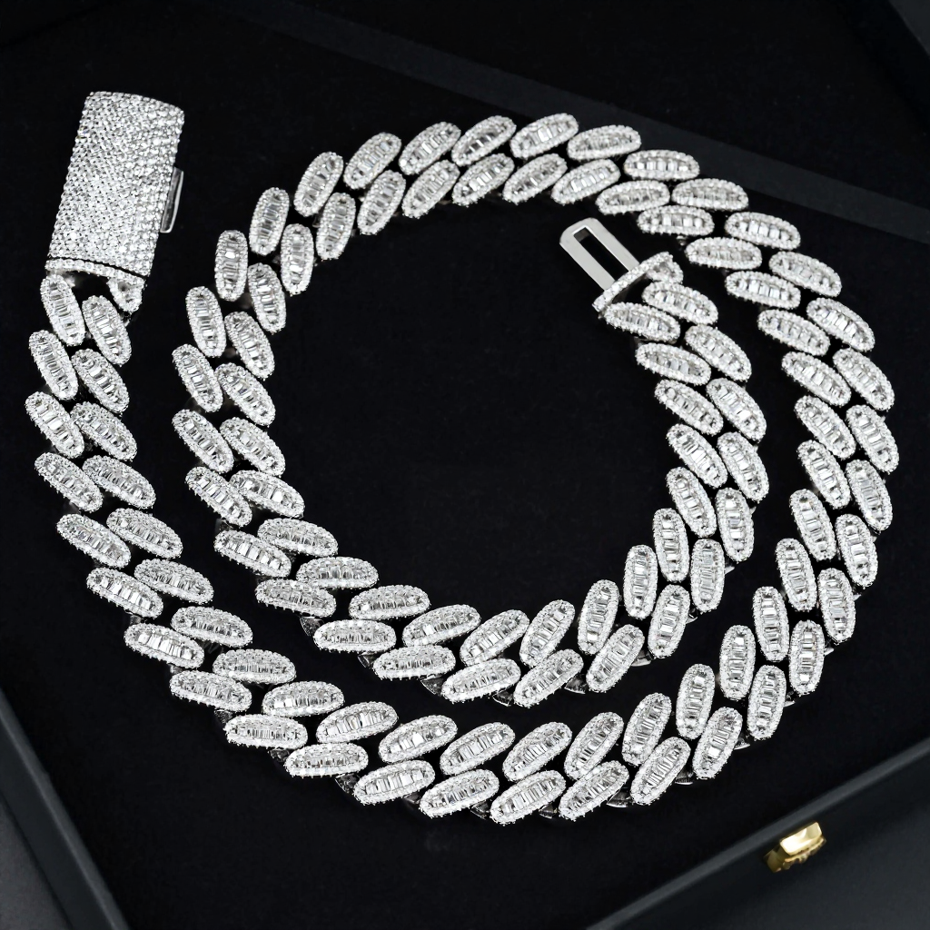 Heavy Round Shape 16MM Baguette Moissnaite Cuban Link Chain