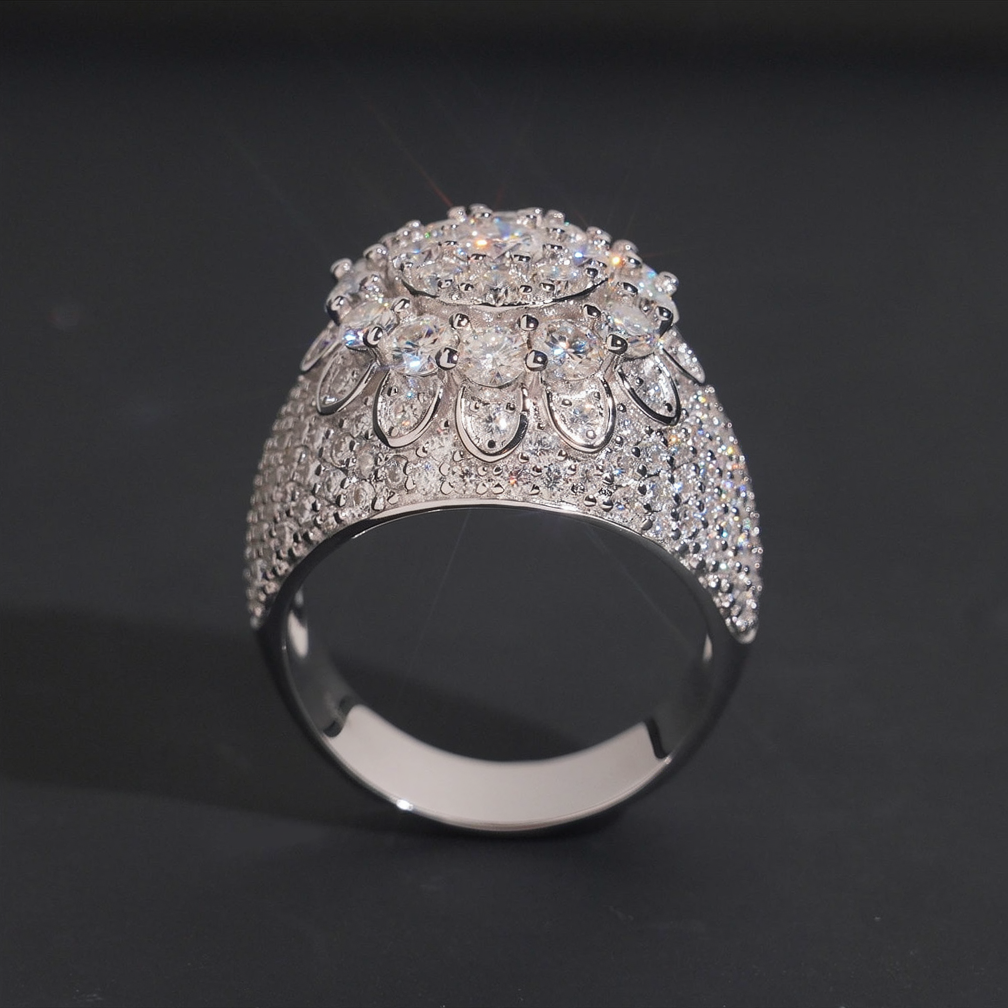 S925 Moissanite Flower Hip Pop Ring