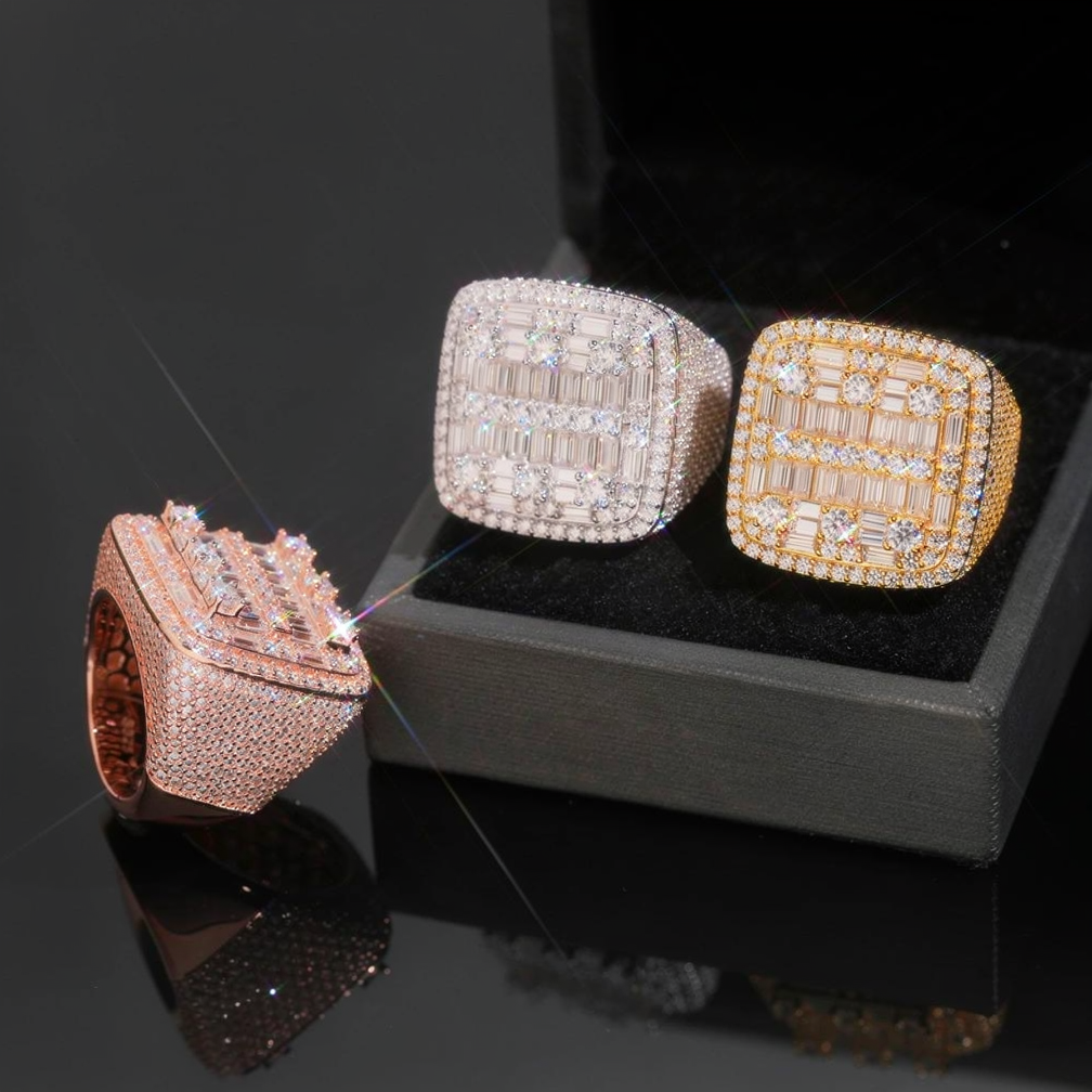 Square Hip Hop Mens Moissanite Ring