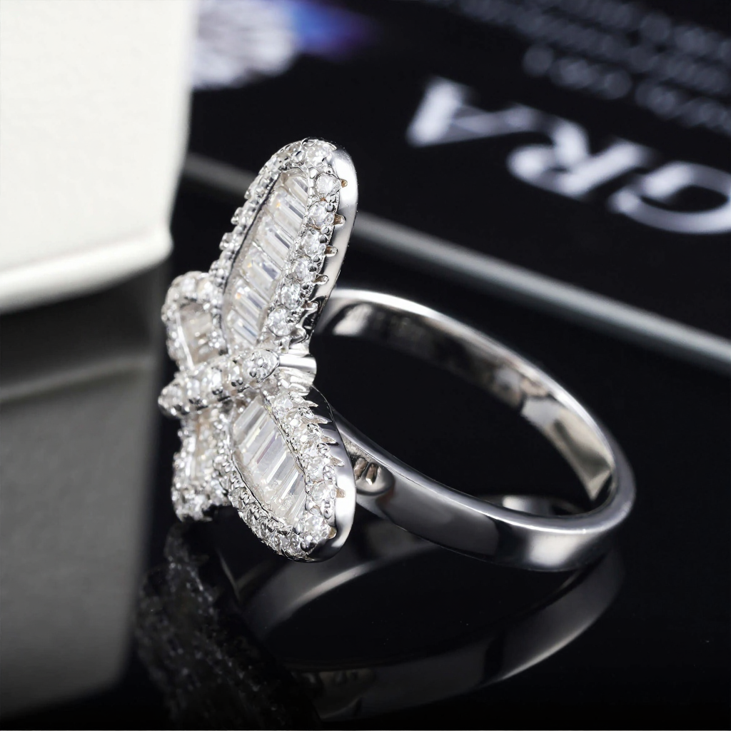 Iced Out Thin Butterfly Moissanite Ring 18K Gold