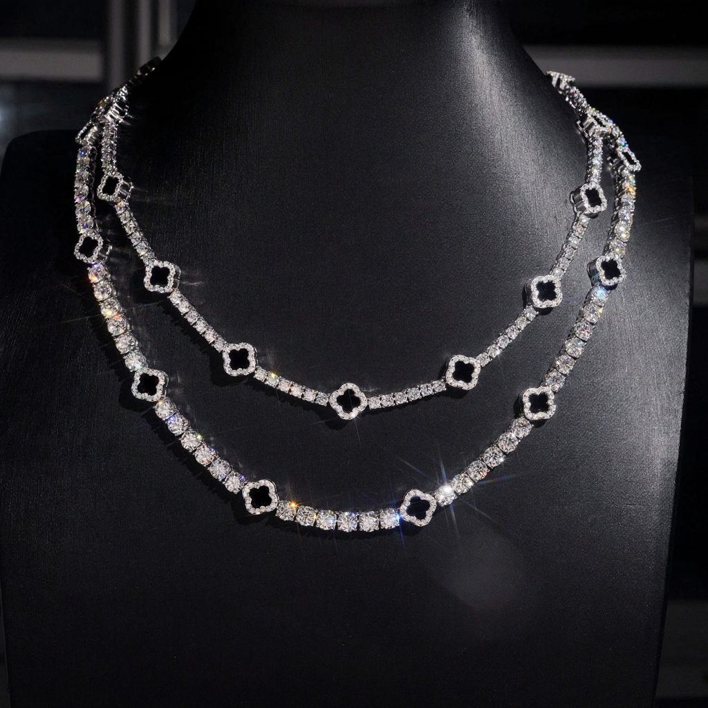 Black Clover Moissanite Tennis Chain