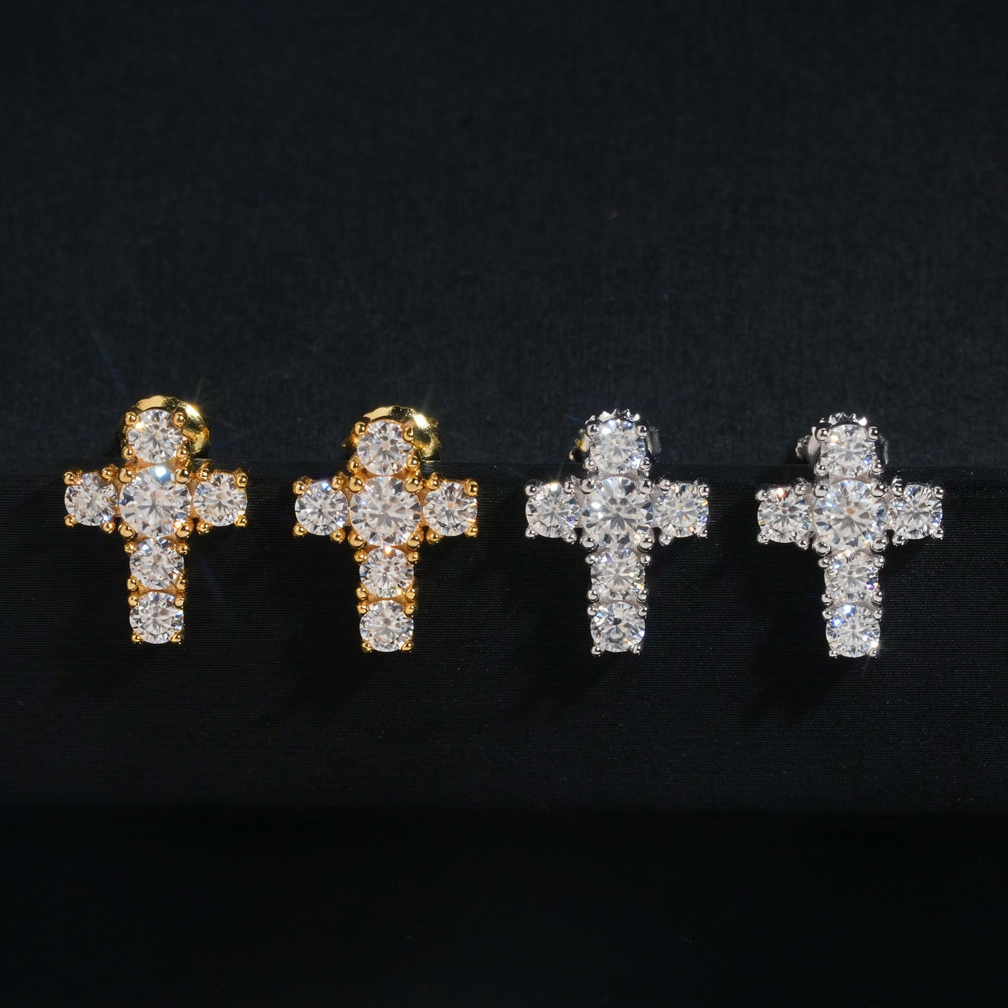 Zuanfa Iced Out Moissanite Cross Earrings
