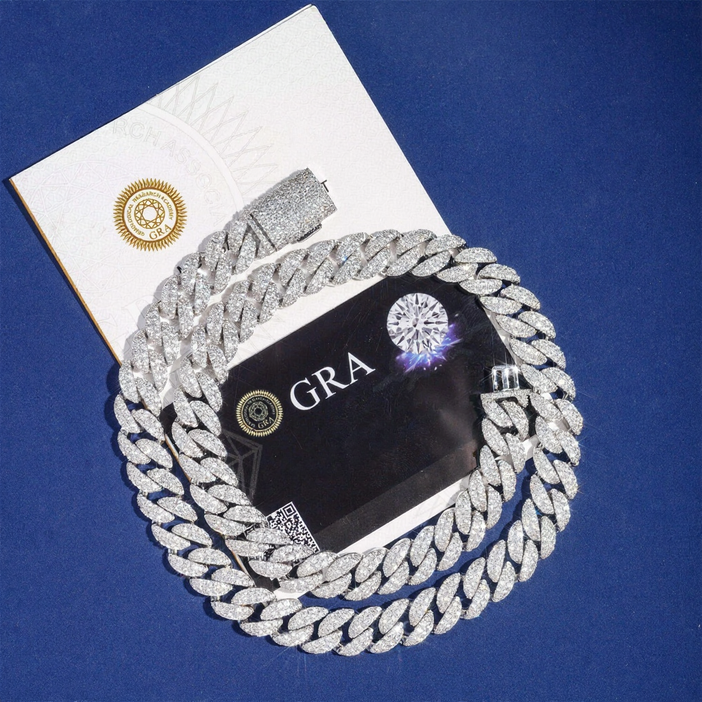 Moon Shape Two Row 12mm Moissanite Cuban Link Chain