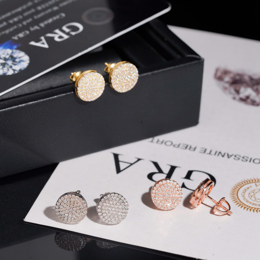 Hip Hop Iced Out Round Moissanite Earrings