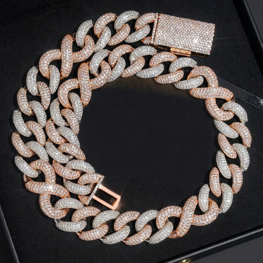 Heavy 20mm Hip Hop Two Tone Moissanite Cuban Link Chain
