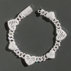 Popular Thin 8mm Baguette Heart 925 Silver Moissanite Diamond Cuban Bracelet