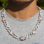15mm Two Tone Diamond 18k Gold Plated Star Cuban Link Chain