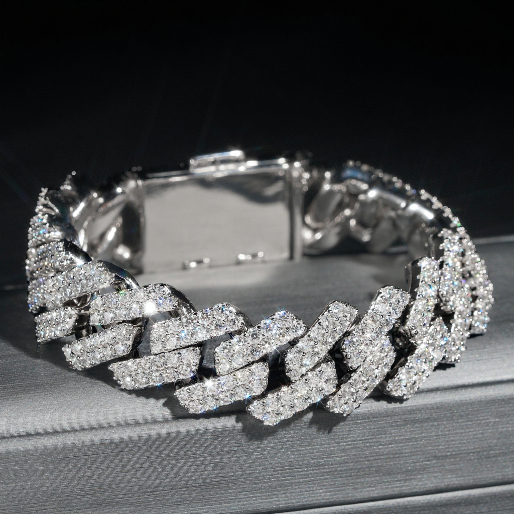 18MM Two Rows Moissantie Cuban Link Bracelet